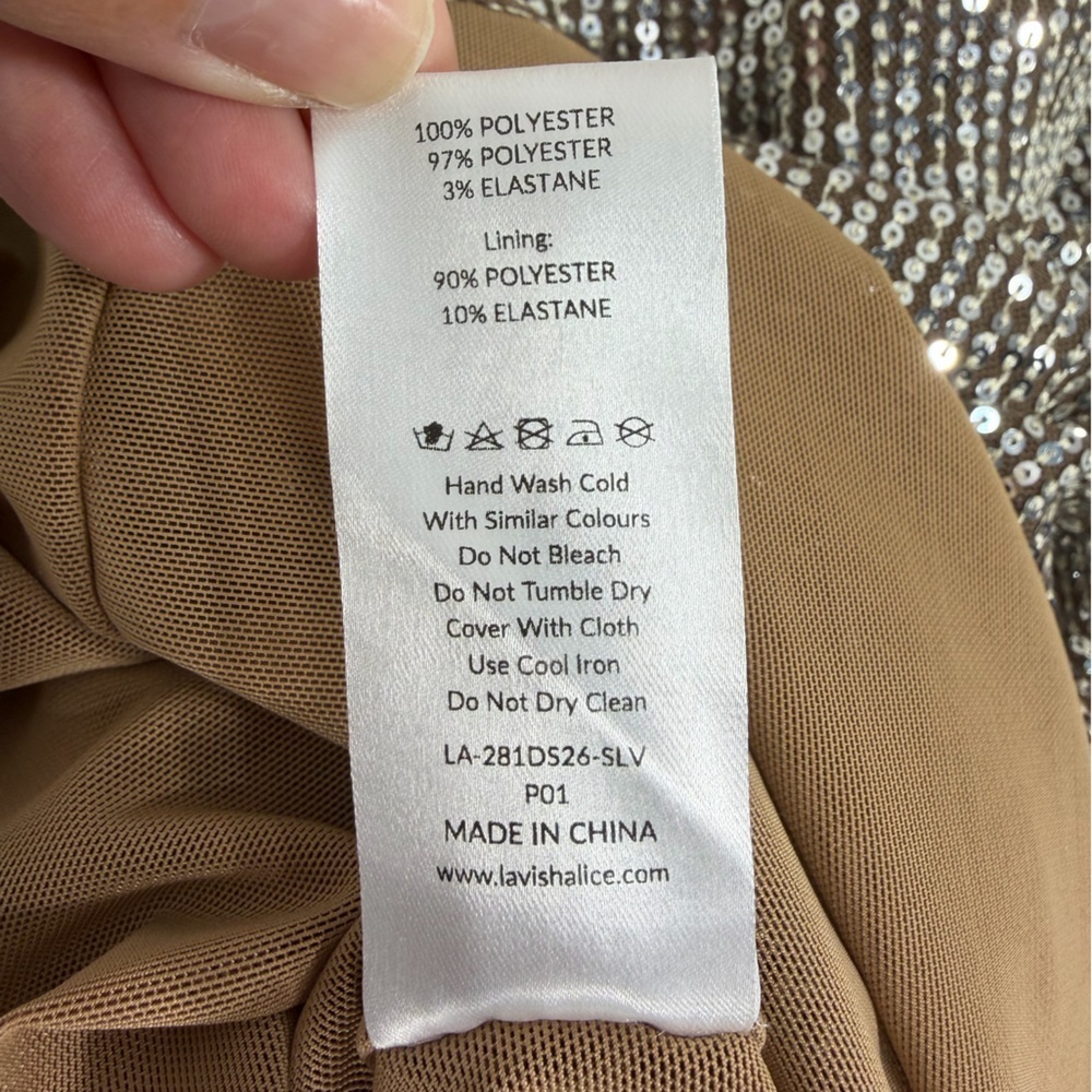NWT Lavish Alice ALANNI Stretch Sequin Scarf evening gown Silver brown size 2 - Picture 16 of 16